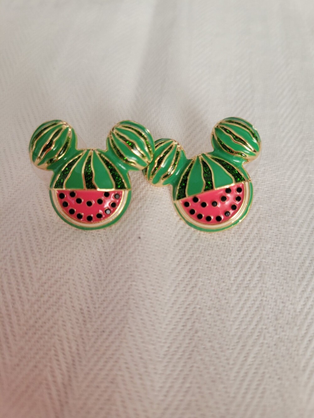 Watermelon Mickey Ear Stud Earrings - Green & Pink